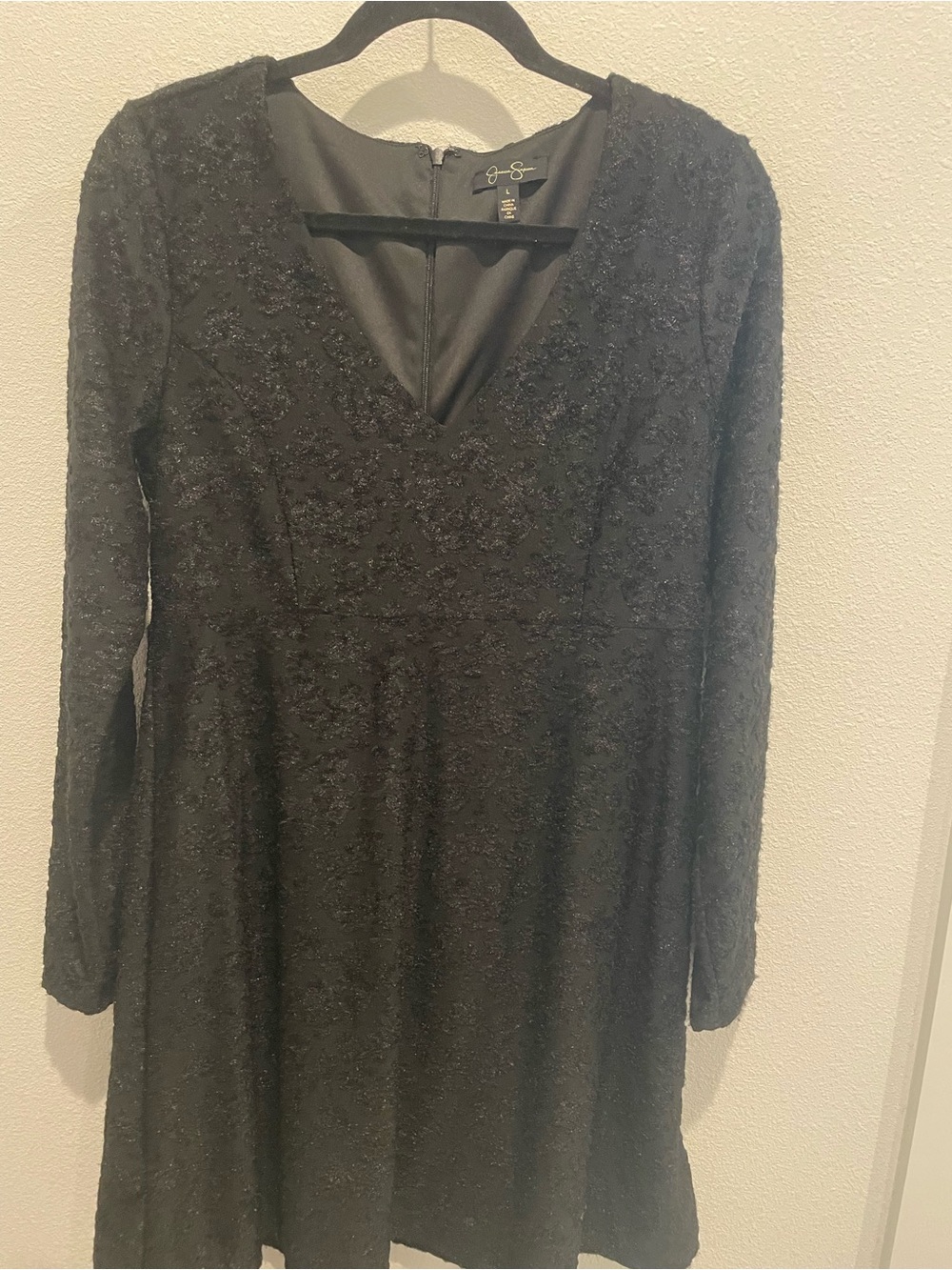 Jessica Simpson Black Lace Long Sleeve V-Neck Dress